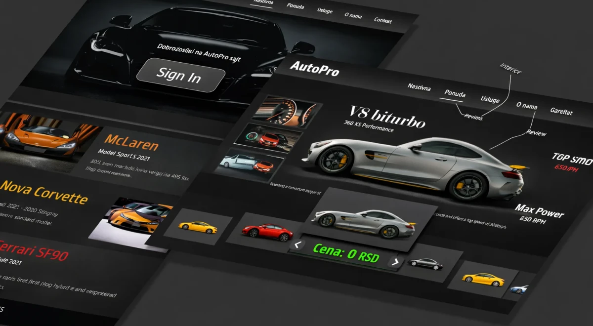 Primer modernog sajta za auto-kuće i auto-placeve. Prodajem Auto